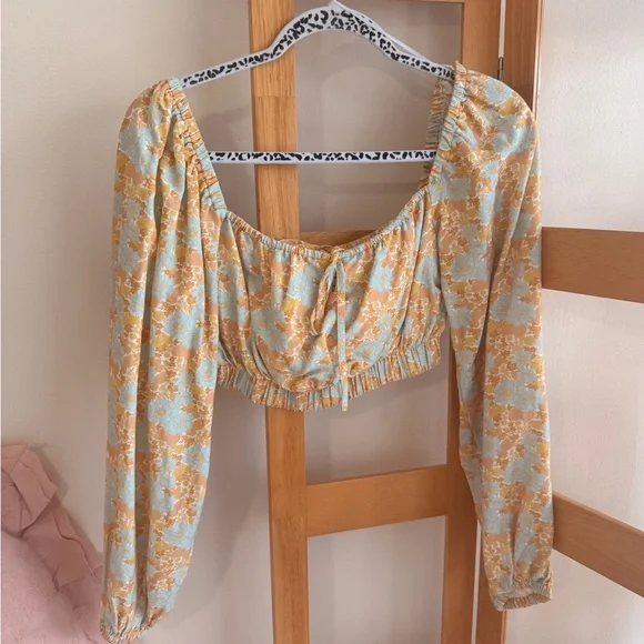 Rhythm Floral Long Sleeve Crop Top - Blue and Orange - Picture 1 of 4
